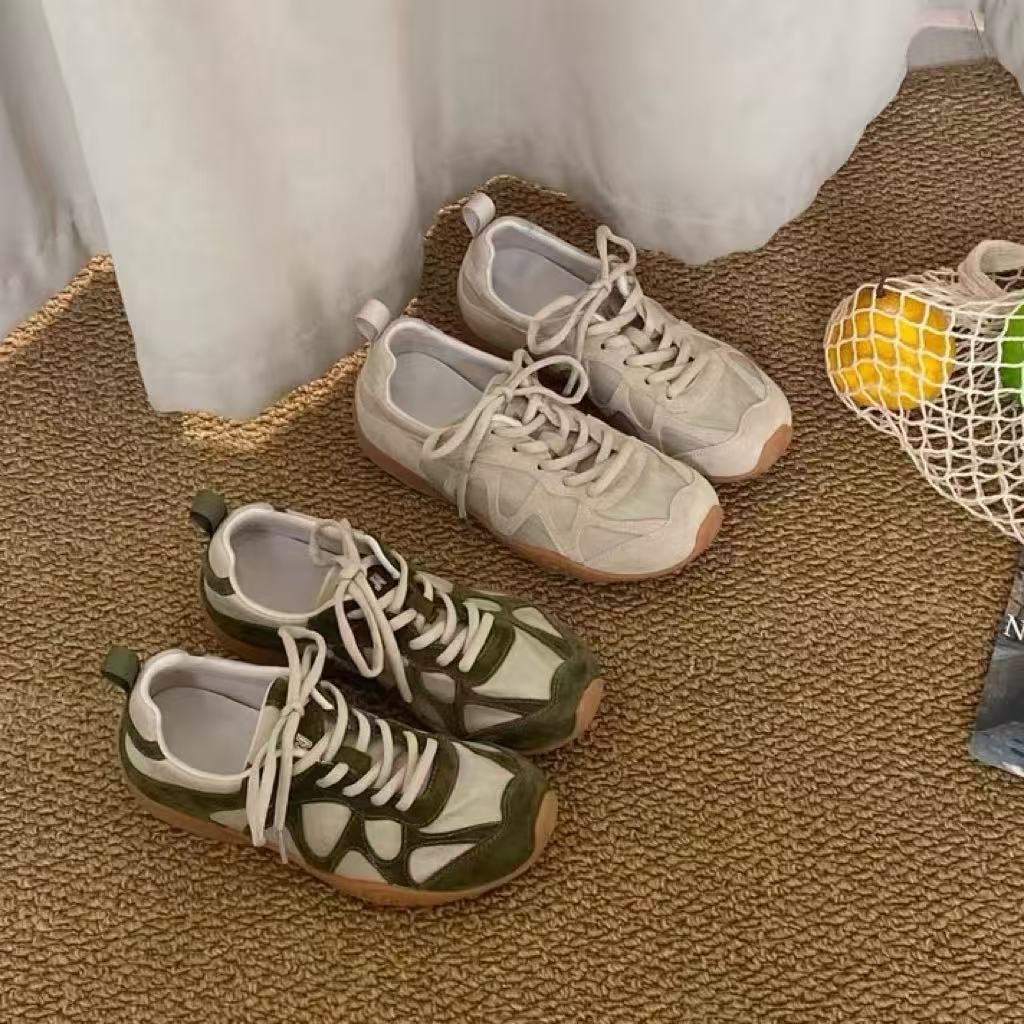 Sneakers - Vintage Patchwork Lace Up Sneakers For