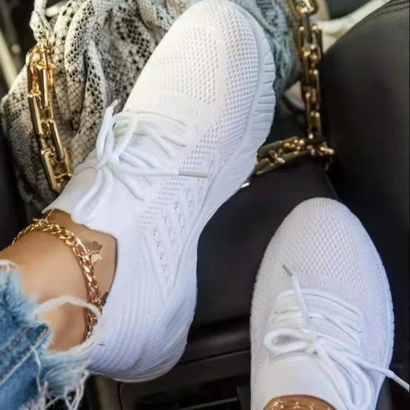Women's Casual Knit Sneakers B - Knit Fabric Lace Up Sneakers 评论和价格