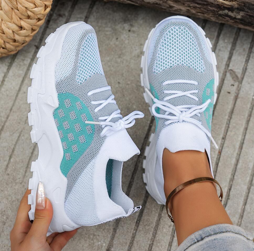 Women's Breathable Knit Mesh S - Knit Fabric Lace Up Sneakers 评论和价格