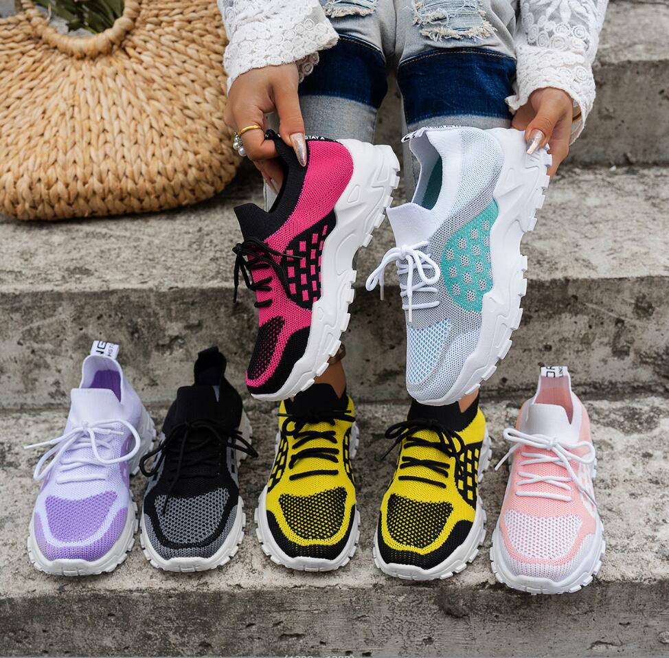Women's Breathable Knit Mesh S - Knit Fabric Lace Up Sneakers 评论和价格
