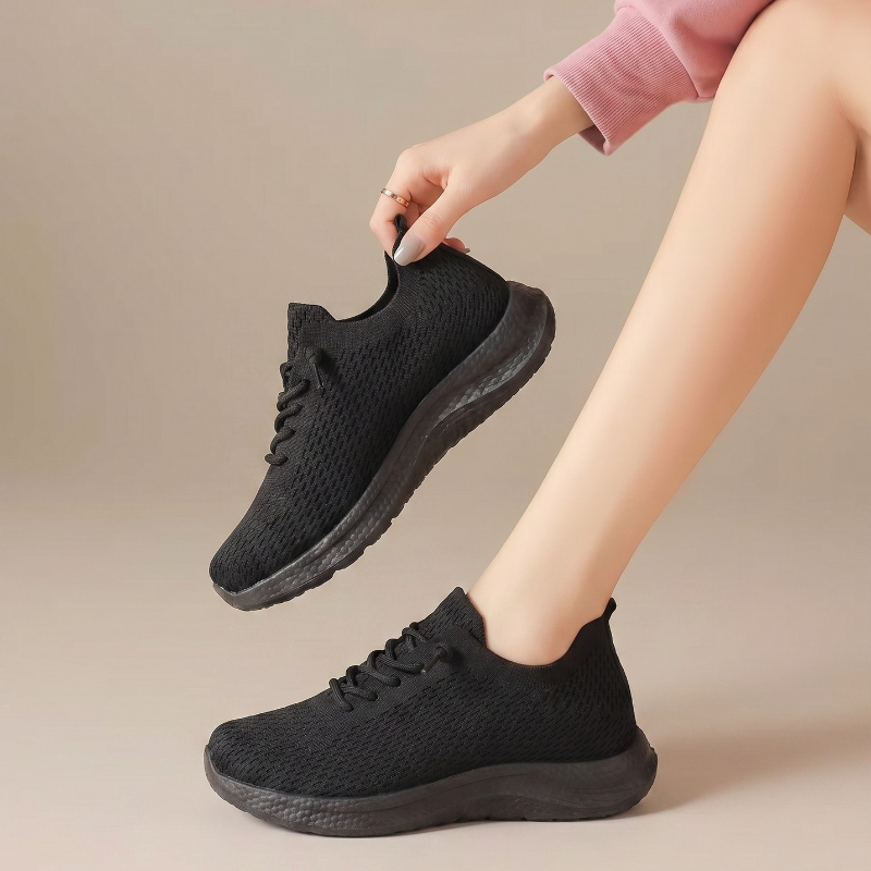 Summer Ladies Breathable Mesh  - Knit Fabric Lace Up Sneakers 评论和价格
