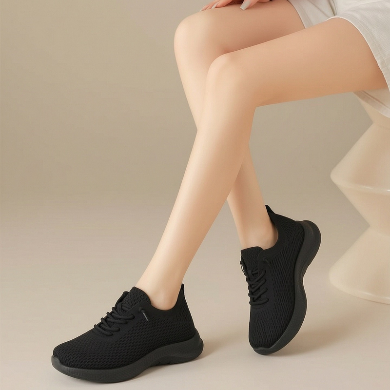 Summer Ladies Breathable Mesh  - Knit Fabric Lace Up Sneakers 评论和价格