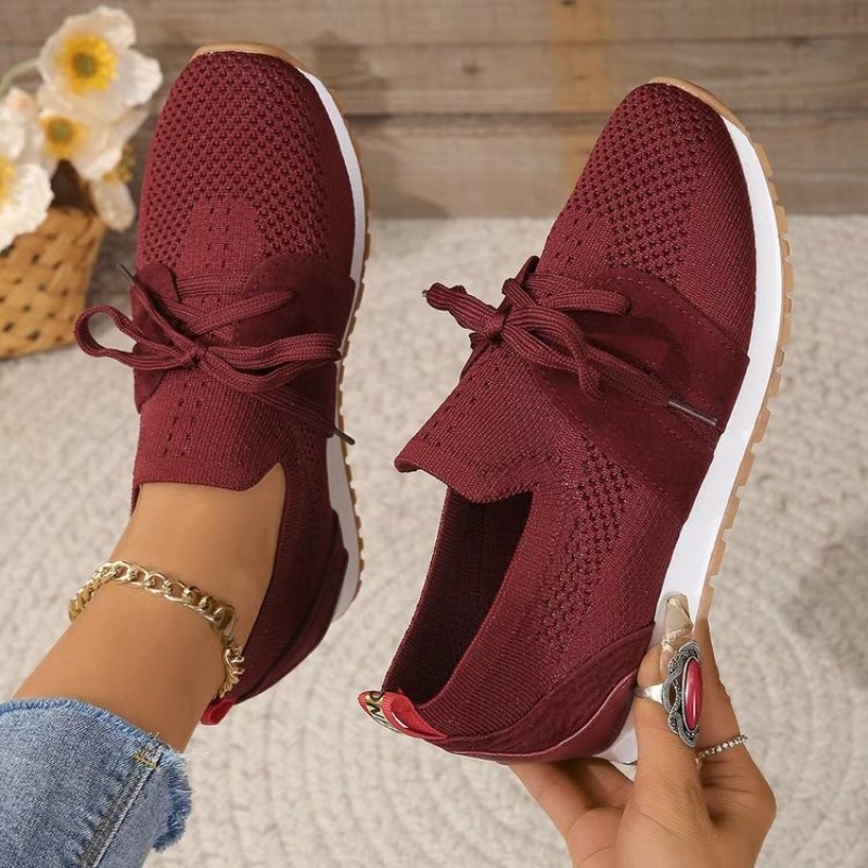 New Black Knit Breathable Wome - Knit Fabric Lace Up Sneakers 评论和价格