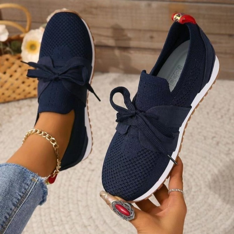 New Black Knit Breathable Wome - Knit Fabric Lace Up Sneakers 评论和价格