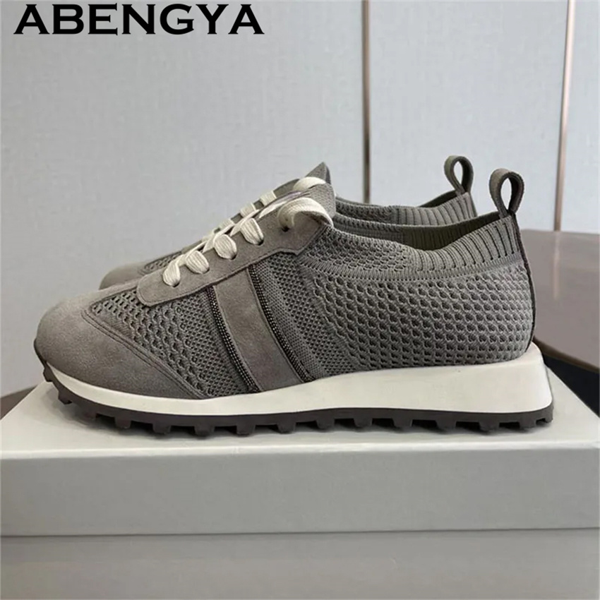2026 Spring Hot Sale Knitted L - Knit Fabric Lace Up Sneakers 评论和价格