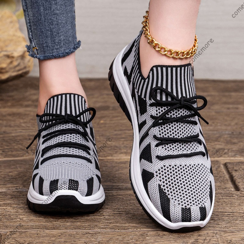 Women's Knit Slip-On Sneakers  - Knit Fabric Lace Up Sneakers 评论和价格