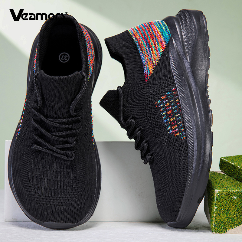 Breathable Mesh Sock Sneakers  - Knit Fabric Lace Up Sneakers 评论和价格