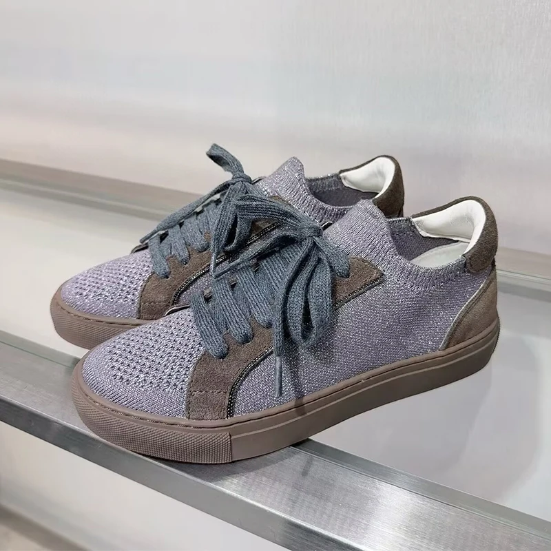Women Knit Breathable Sneakers - Knit Fabric Lace Up Sneakers 评论和价格