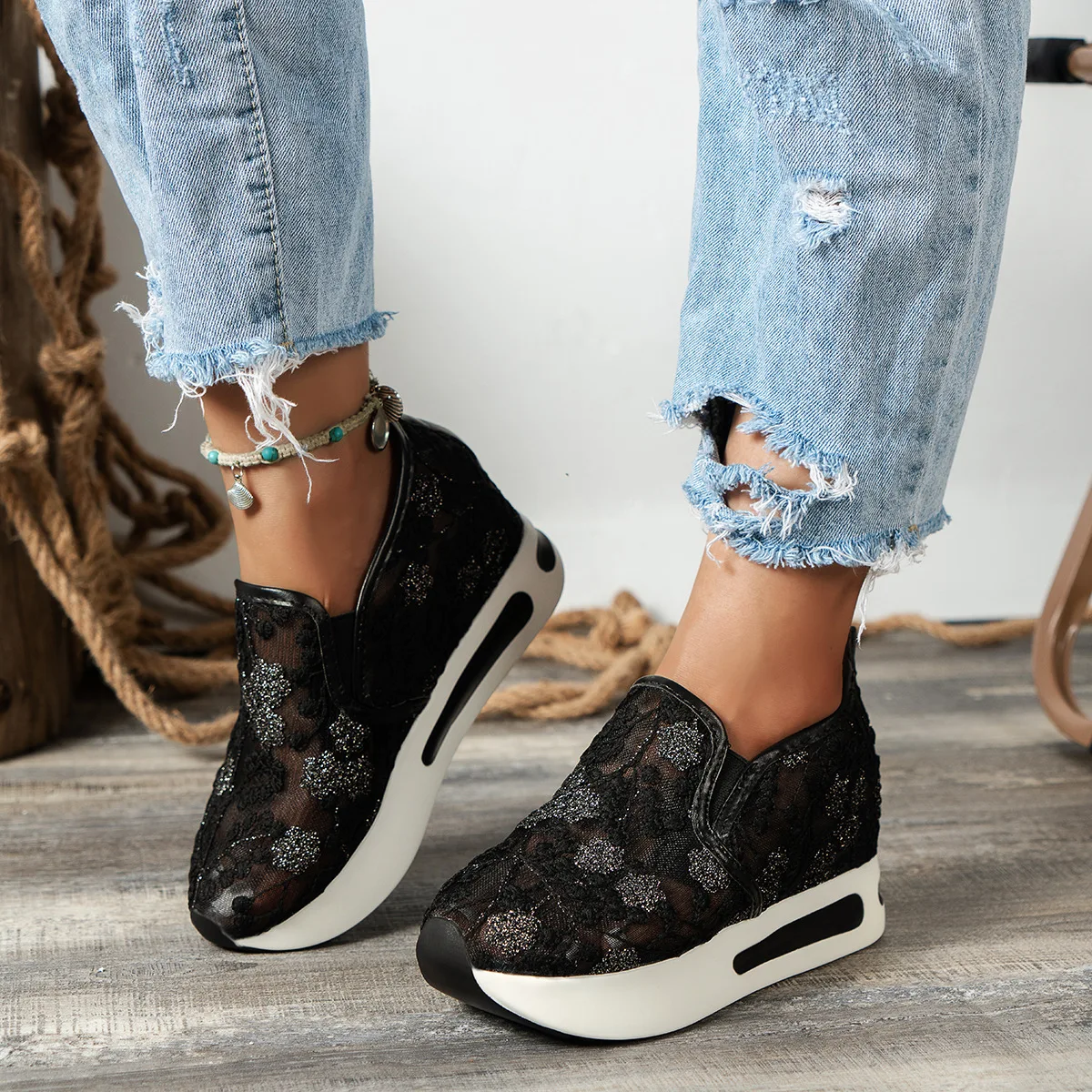 Lace Flats Platform Women Spor - Breathable Mesh Athletic Shoes 评论和价格