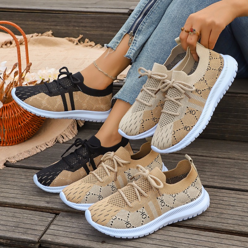 2026 New Lace Up Round Women's - Knit Fabric Lace Up Sneakers 评论和价格