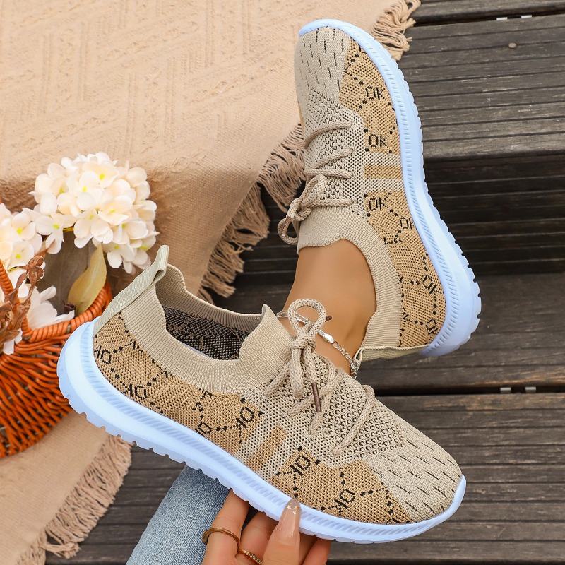 2026 New Lace Up Round Women's - Knit Fabric Lace Up Sneakers 评论和价格