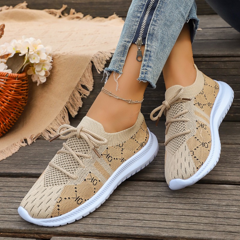 2026 New Lace Up Round Women's - Knit Fabric Lace Up Sneakers 评论和价格