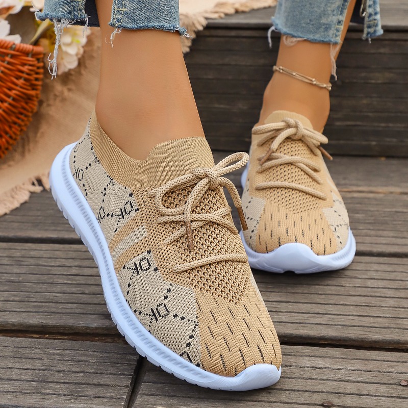 2026 New Lace Up Round Women's - Knit Fabric Lace Up Sneakers 评论和价格
