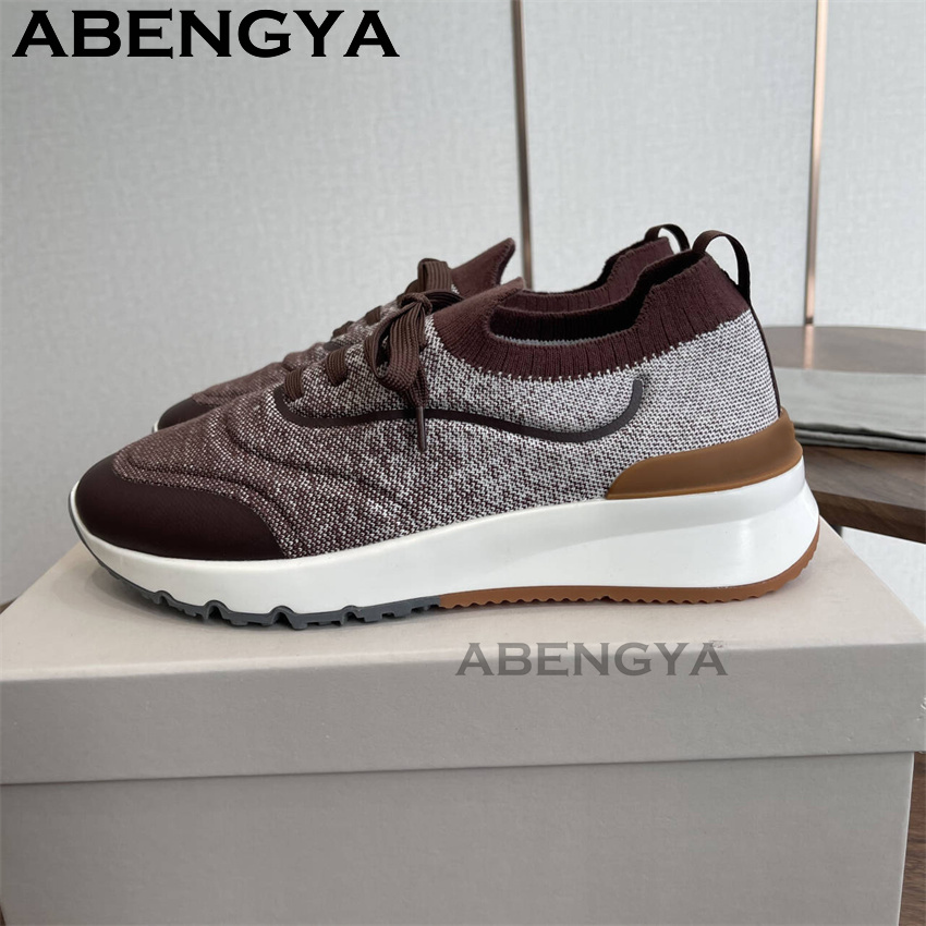 Men New Multicolour Knitted lo - Knit Fabric Lace Up Sneakers 评论和价格